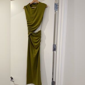 BNWOT Zara Forest olive Green Dress cutout midi Grecian dress size medium M